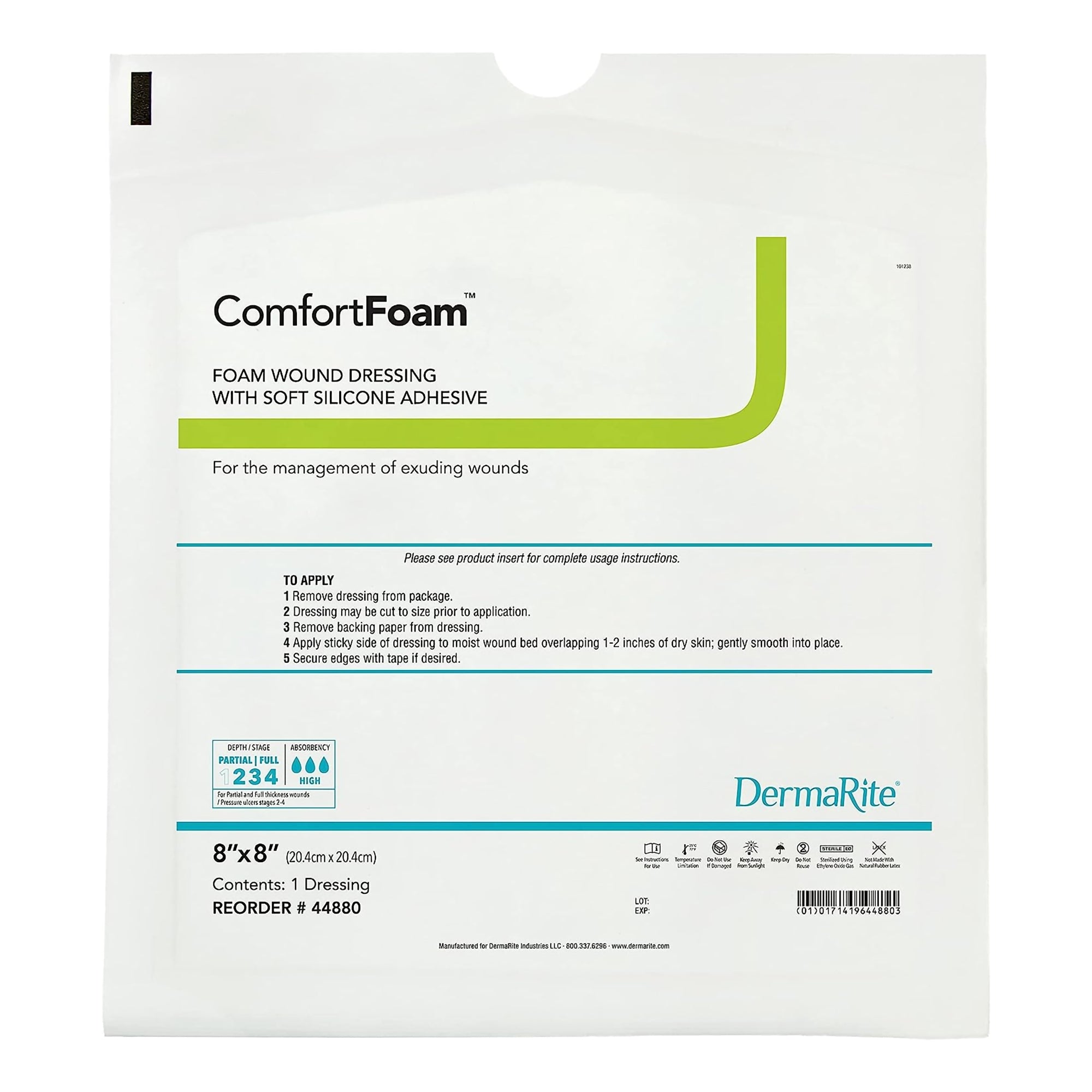 ComfortFoam Silicone Adhesive without Border Silicone Foam Dressing, 8 x 8 Inch
