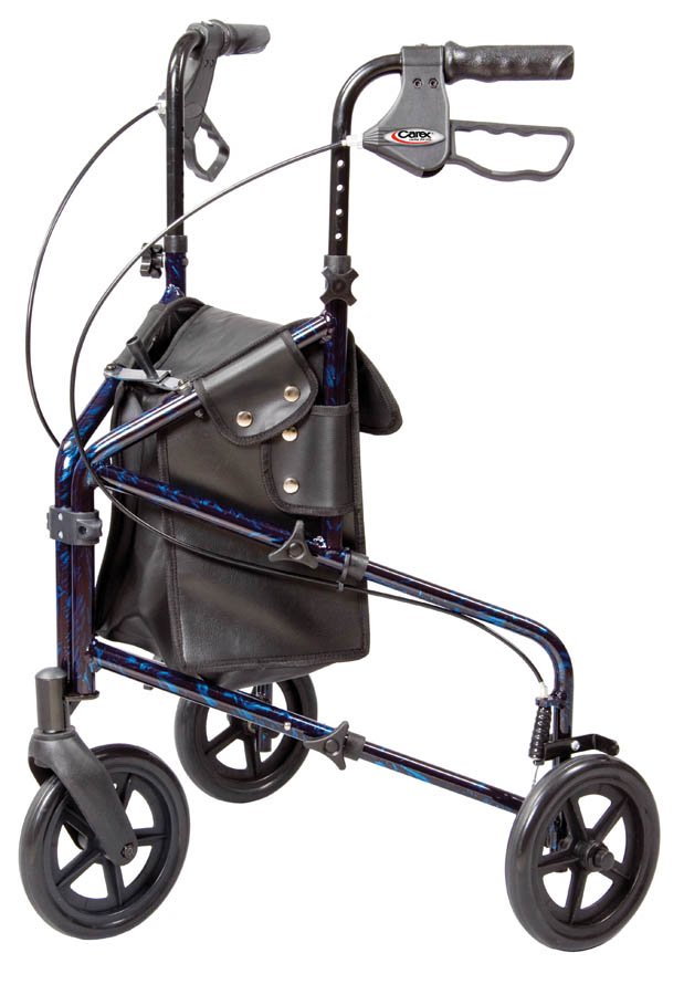 Carex® Trio 3-Wheel Rolling Walker, 7.5 in. Wheel, 31.75 - 38 in. Handle, Blue, 250 lbs, Aluminum Frame