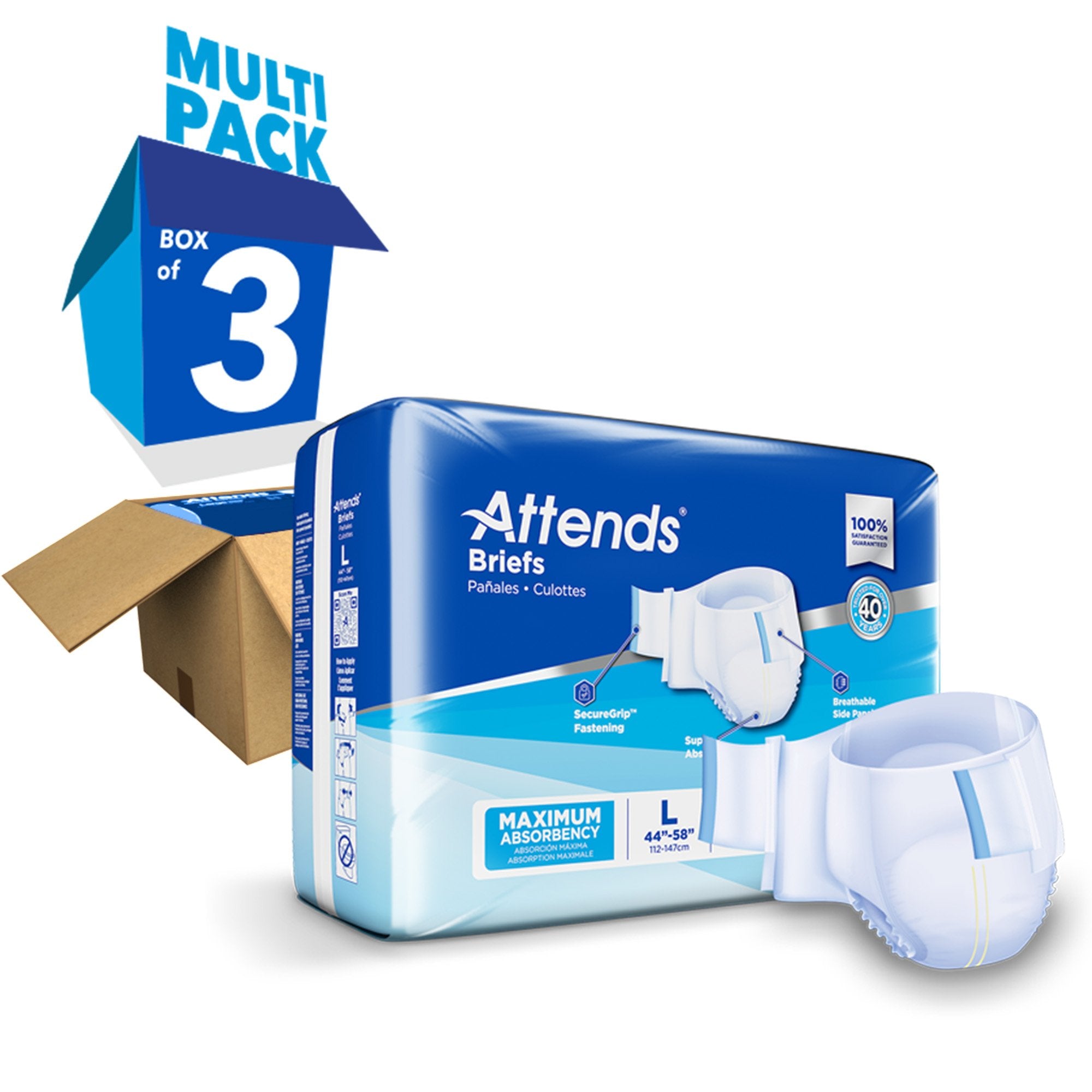Attends Briefs, Adult, Large, Heavy Absorbency, Disposable