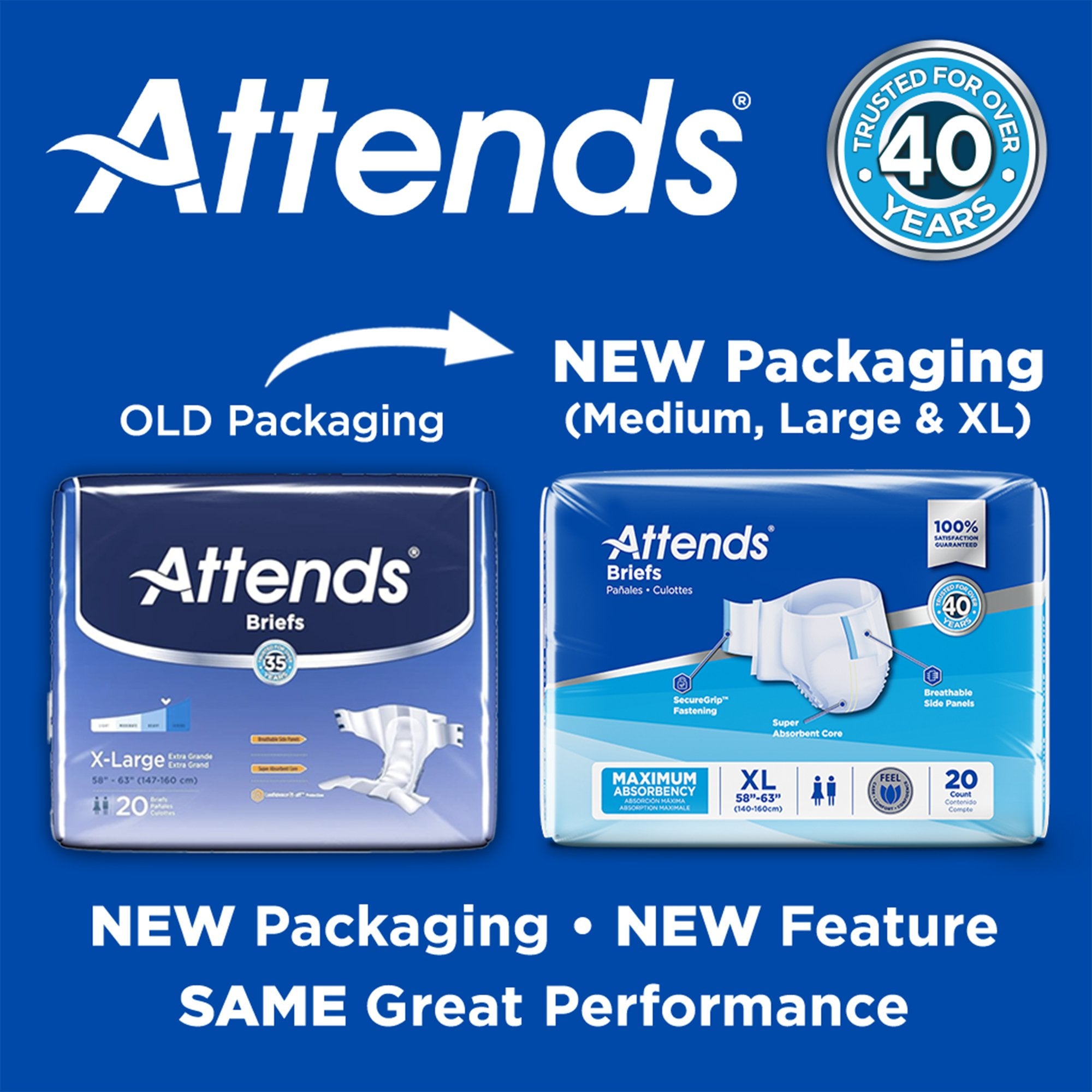 Attends Briefs, Adult, Large, Heavy Absorbency, Disposable