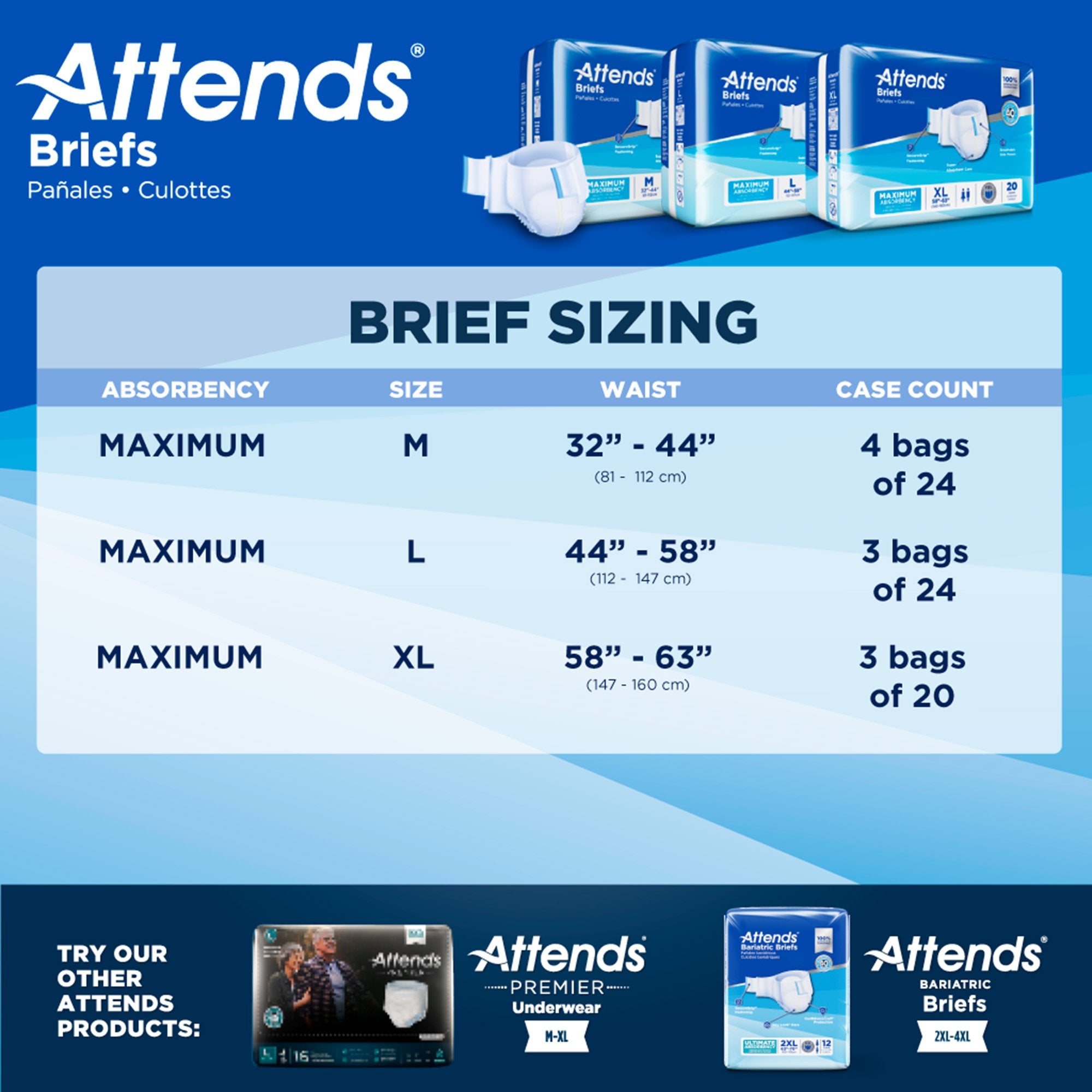 Attends Briefs, Adult, Large, Heavy Absorbency, Disposable