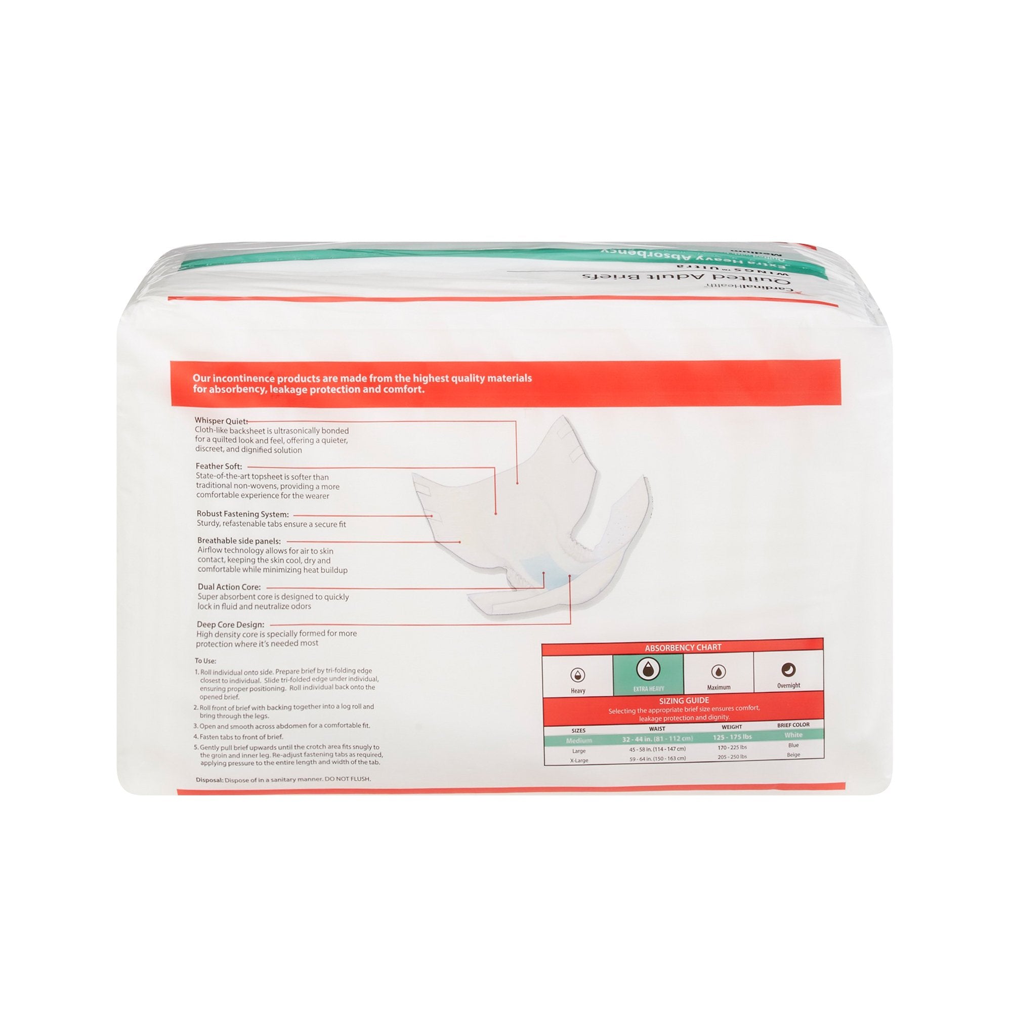 Wings Ultra Quilted Extra Heavy Absorbency Incontinence Brief, Medium