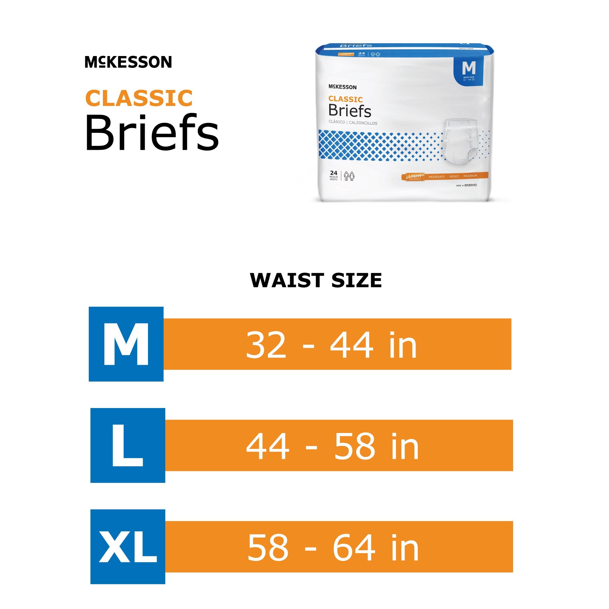 McKesson Classic Light Absorbency Incontinence Brief, Medium