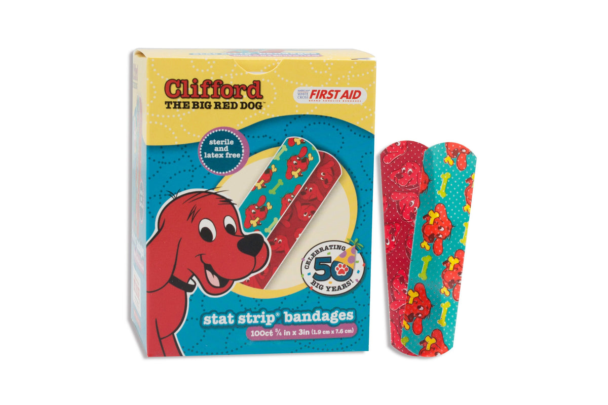 American® White Cross Stat Strip® Clifford the Big Red Dog Adhesive Strip, Â¾ x 3 Inch