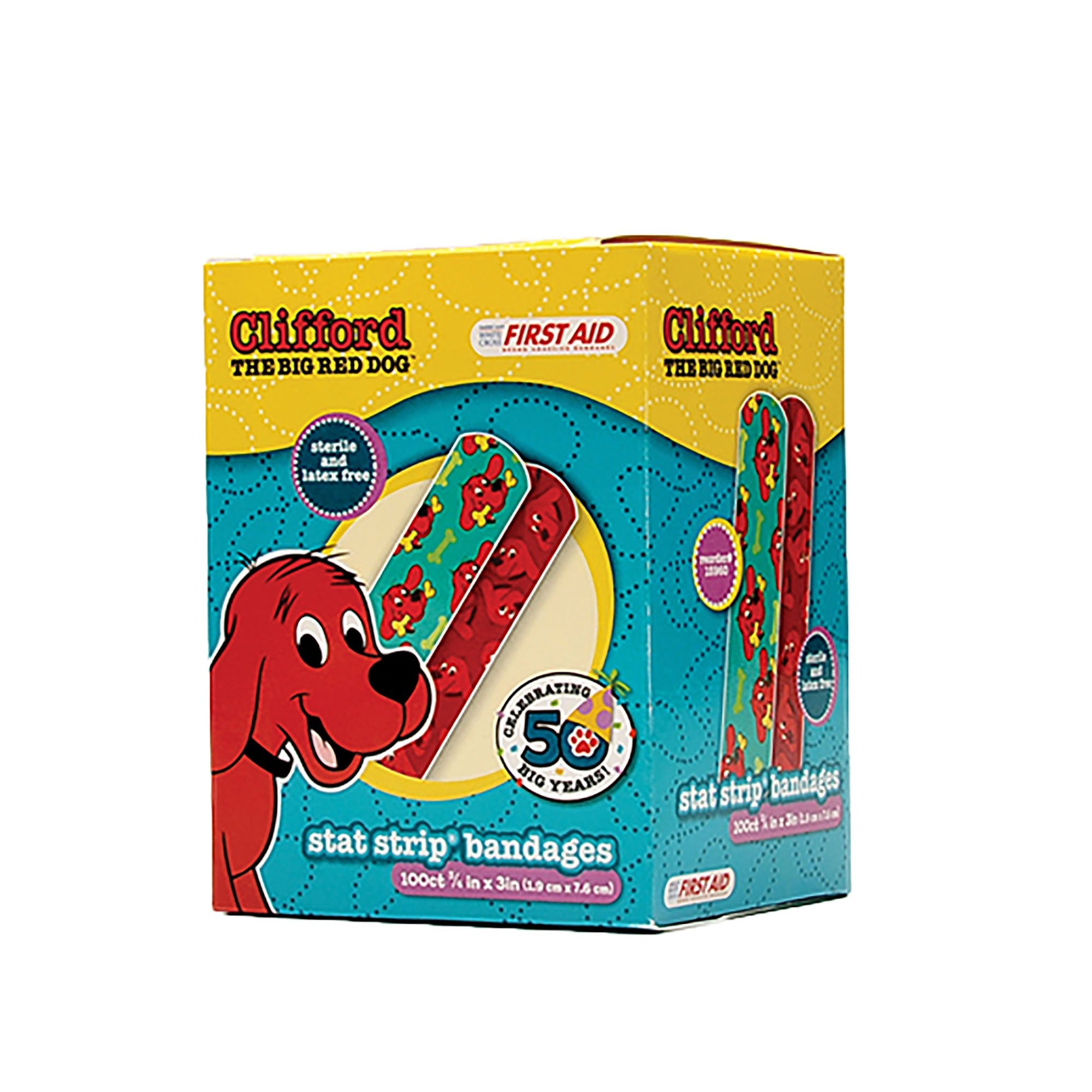 American® White Cross Stat Strip® Clifford the Big Red Dog Adhesive Strip, Â¾ x 3 Inch