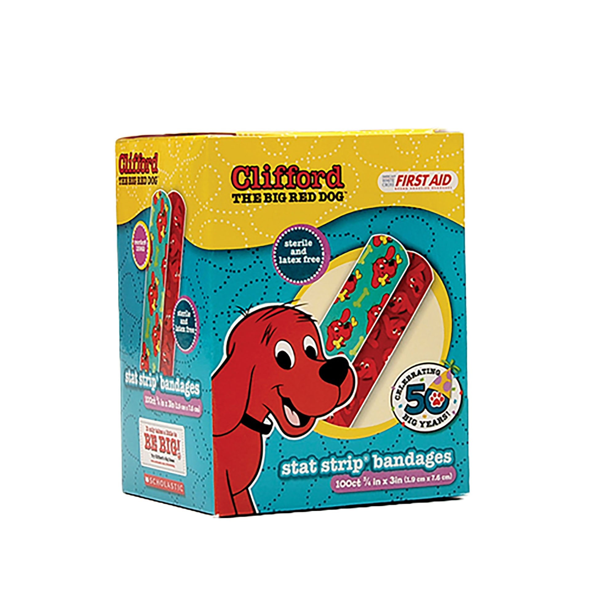 American® White Cross Stat Strip® Clifford the Big Red Dog Adhesive Strip, Â¾ x 3 Inch