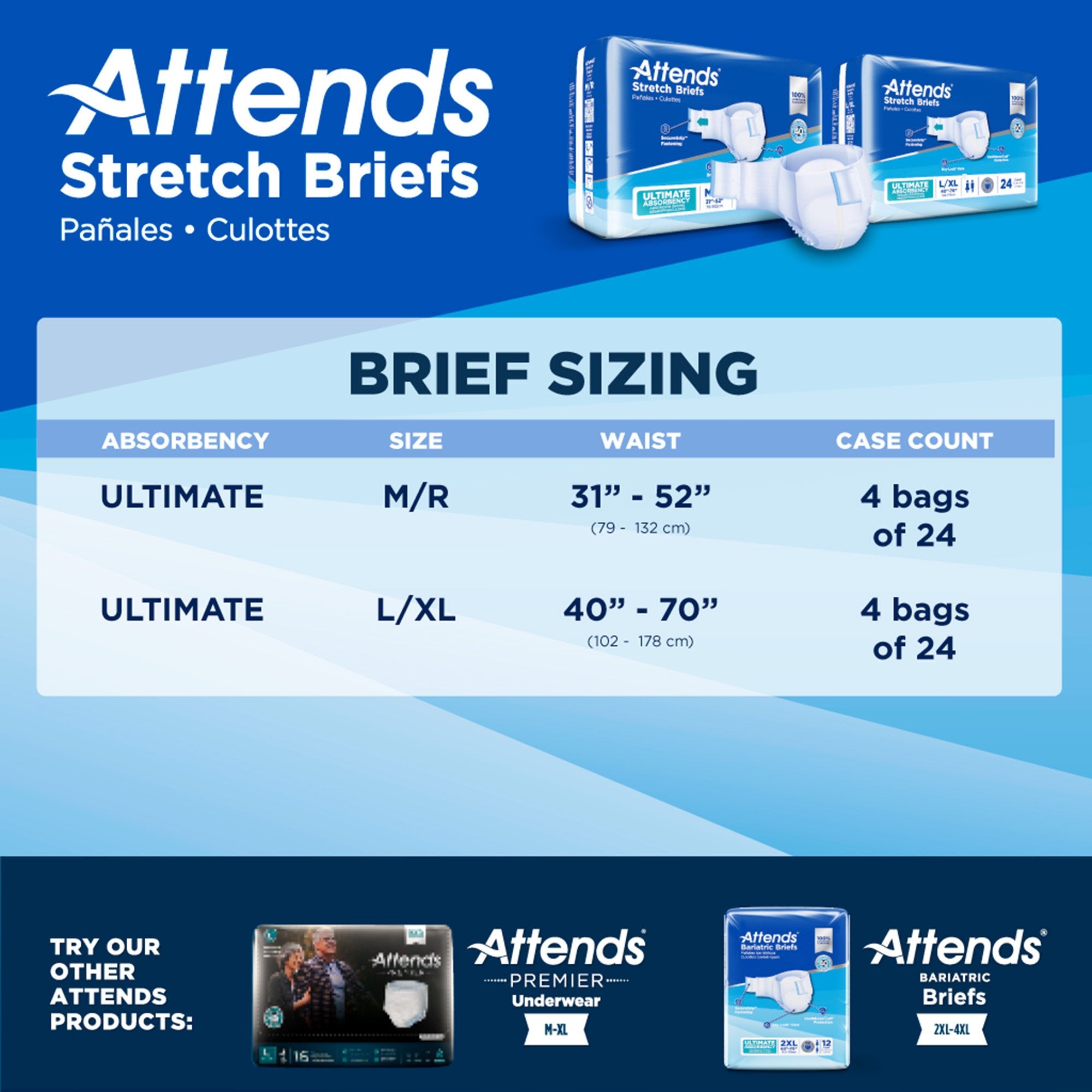 Attends® Stretch Briefs, Large / X-Large