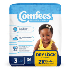 Attends Comfees Premium Diapers, Unisex, Baby, Tab Closure, Size 3