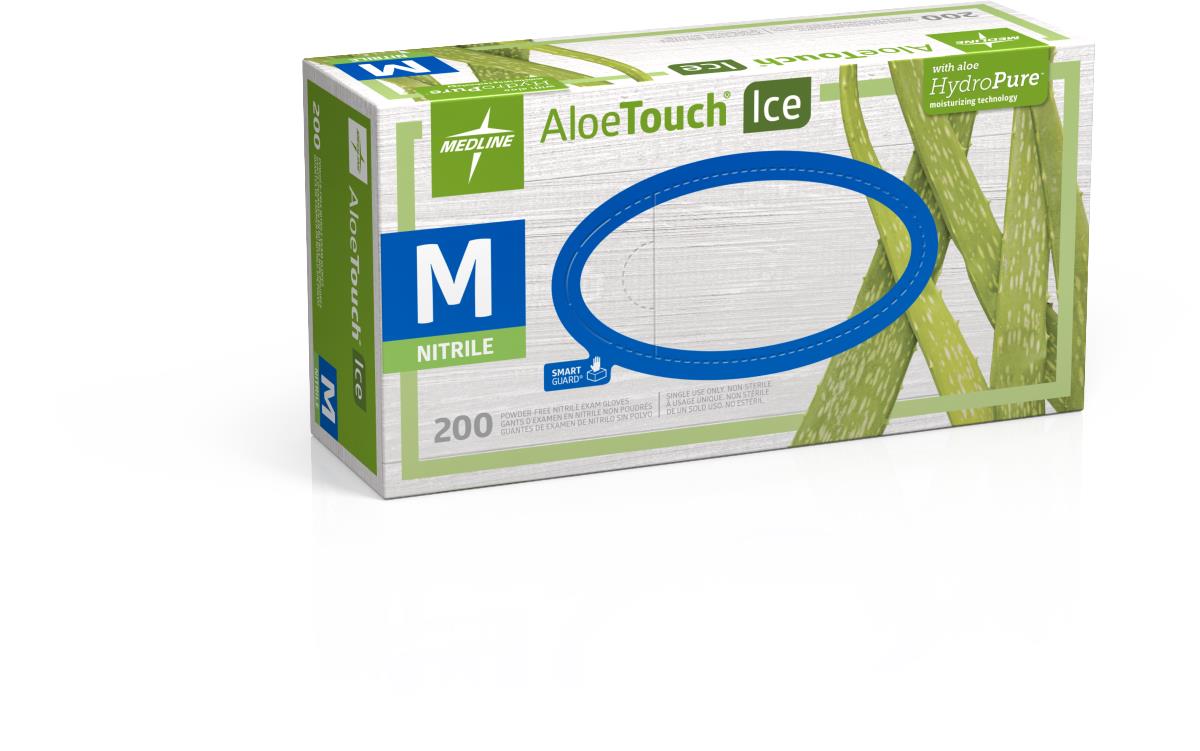 Medline AloeTouch Ice Nitrile Exam Gloves, 180 Count, X-Large, Powder Free, Disposable, Soothes Hands, Tear Resistant, Multi-use Healthcare Tasks