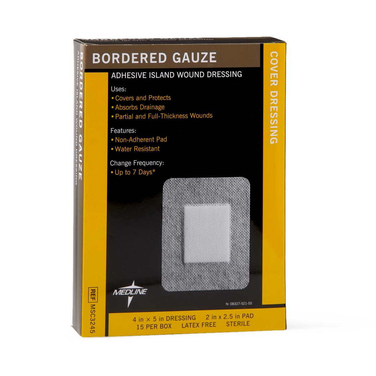 GAUZE,BORDER,4"X5",2"X2.5"PAD,STERILE