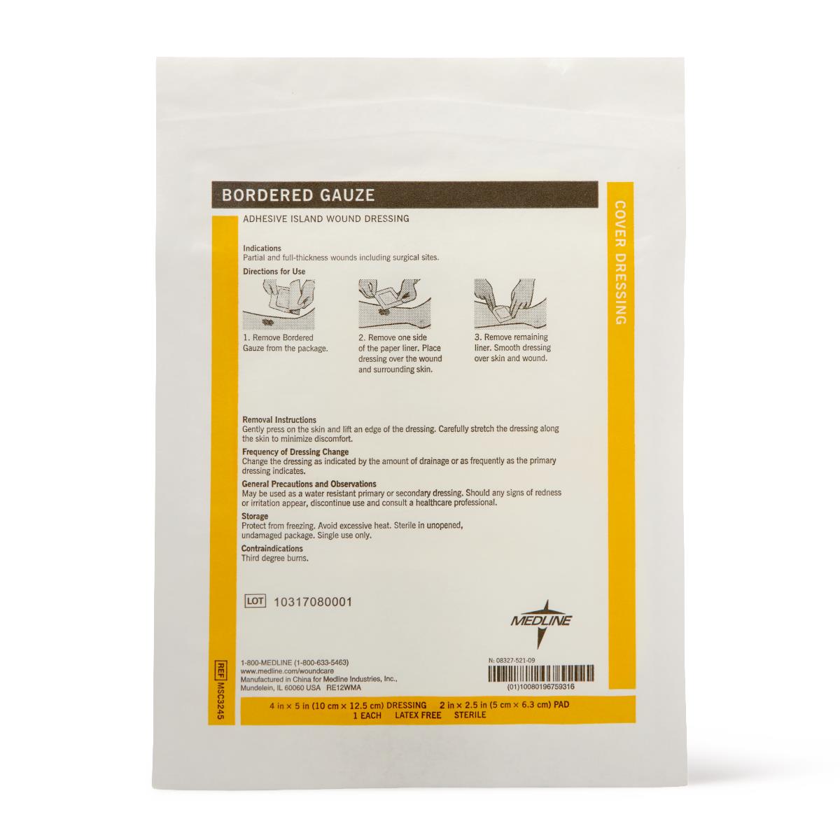 GAUZE,BORDER,4"X5",2"X2.5"PAD,STERILE