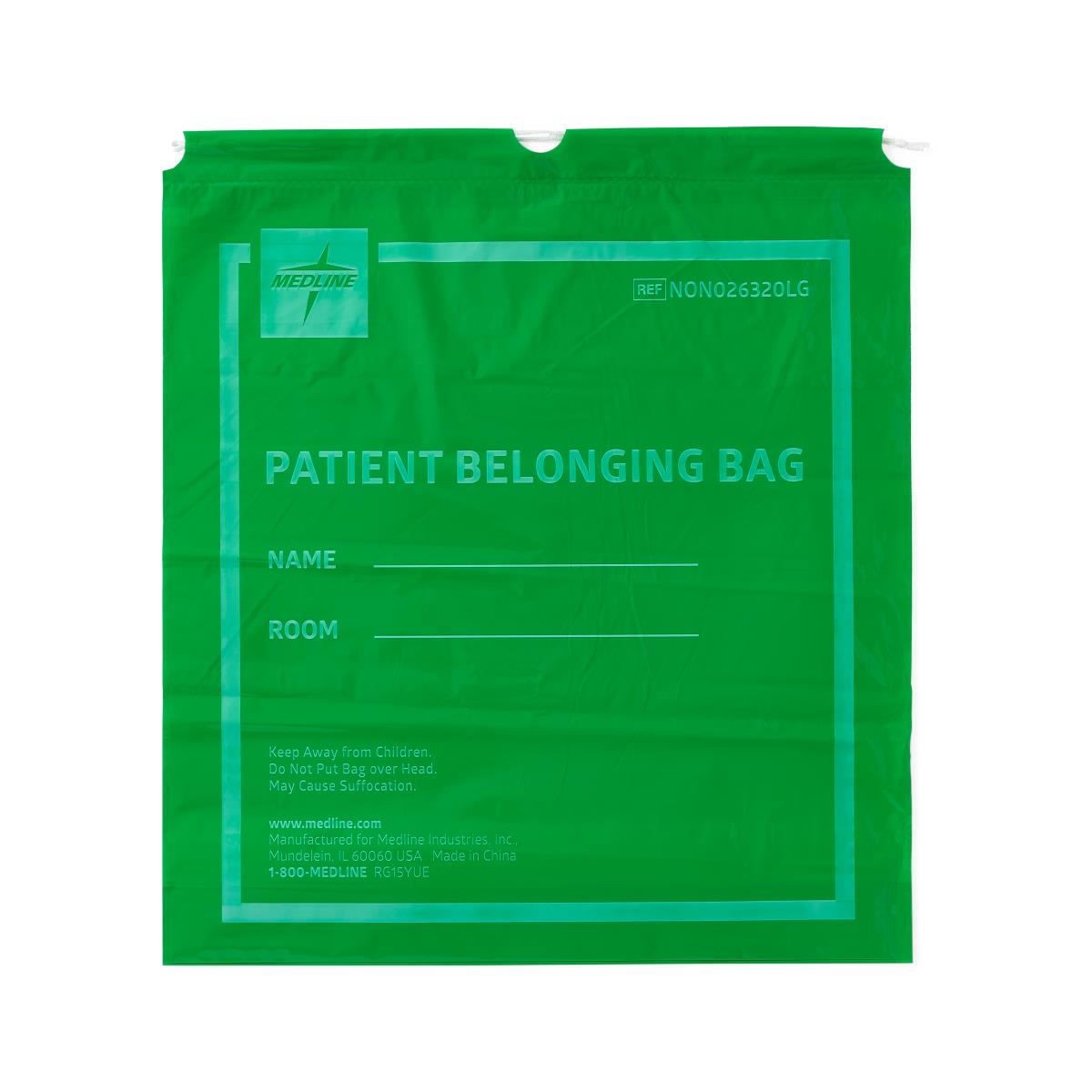 BAG,PATIENT BELONG,DRWSTRG,18X20,LIMEGRN