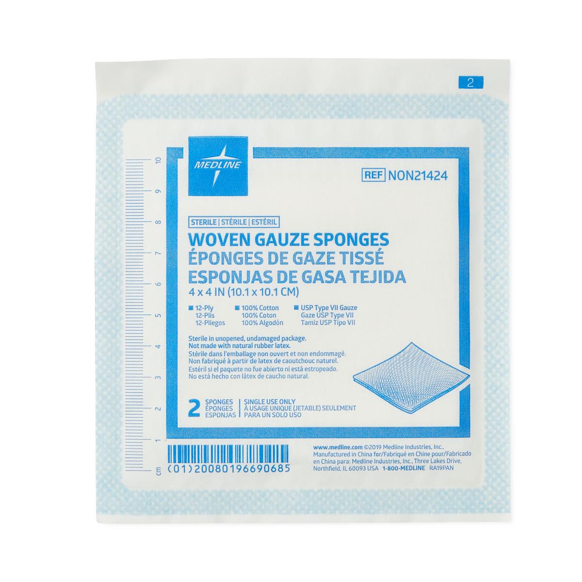 GAUZE,SPONGE,4"X4",12PLY,STERILE,LF,2'S