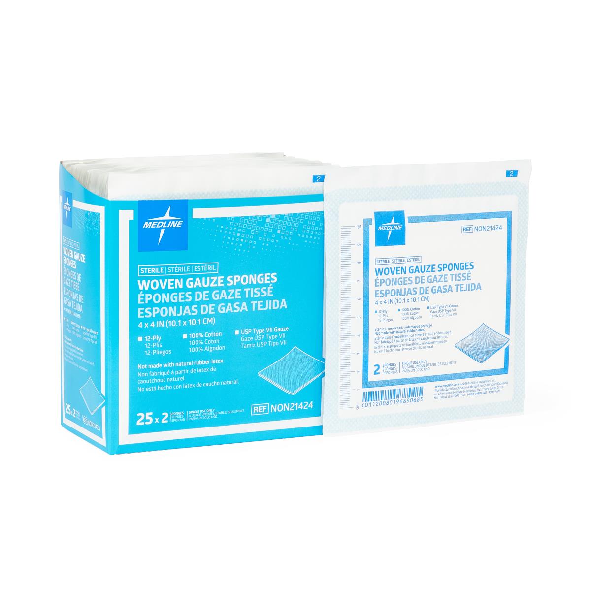 GAUZE,SPONGE,4"X4",12PLY,STERILE,LF,2'S