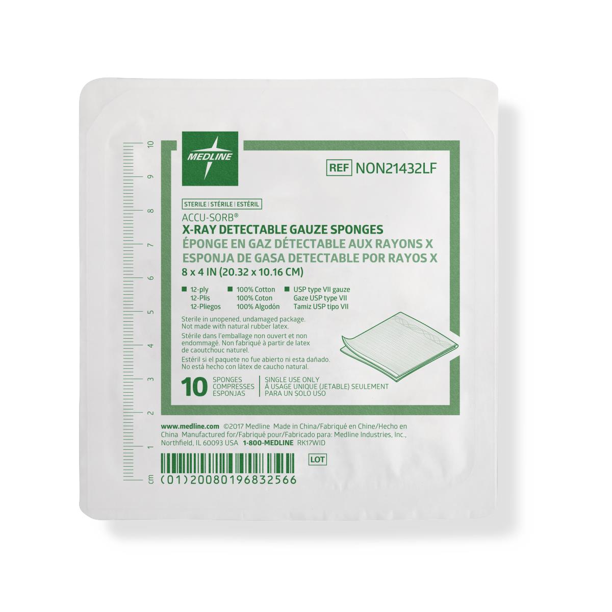 GAUZE,SPONGE,8"X4",12PLY,XRAY,STRL,LF