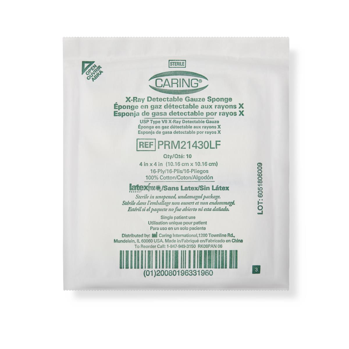 GAUZE,SPONGE,XRAY,4"X4",16PLY,STRL,10/PK