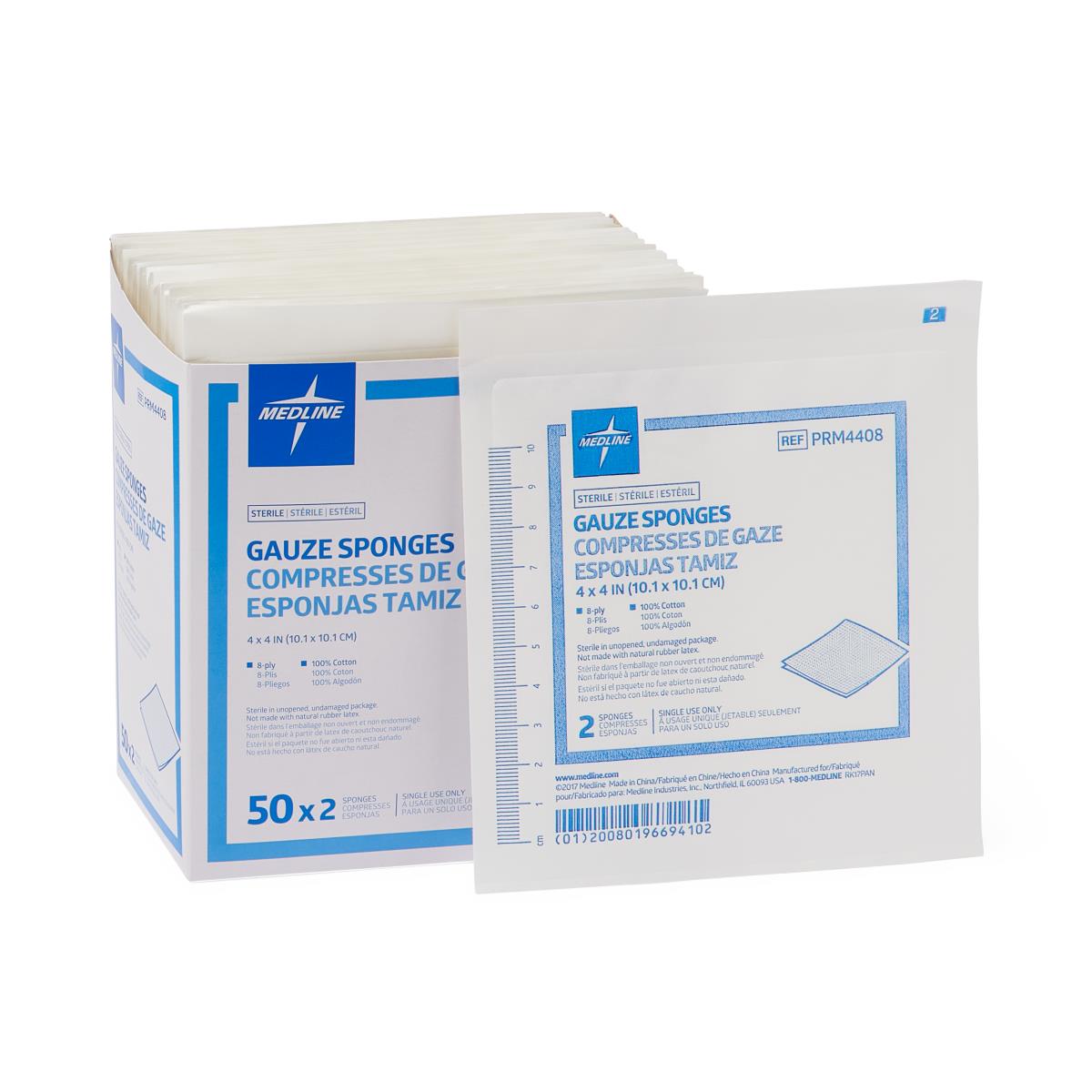GAUZE,SPONGE,4"X4",8PLY,STERILE,LF,2/PK