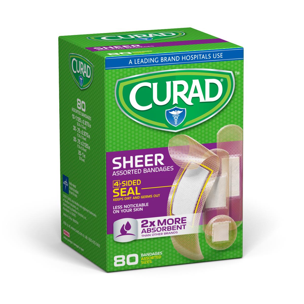 BANDAGE,SHEER,CURAD,ASSORTED,80EA/BX