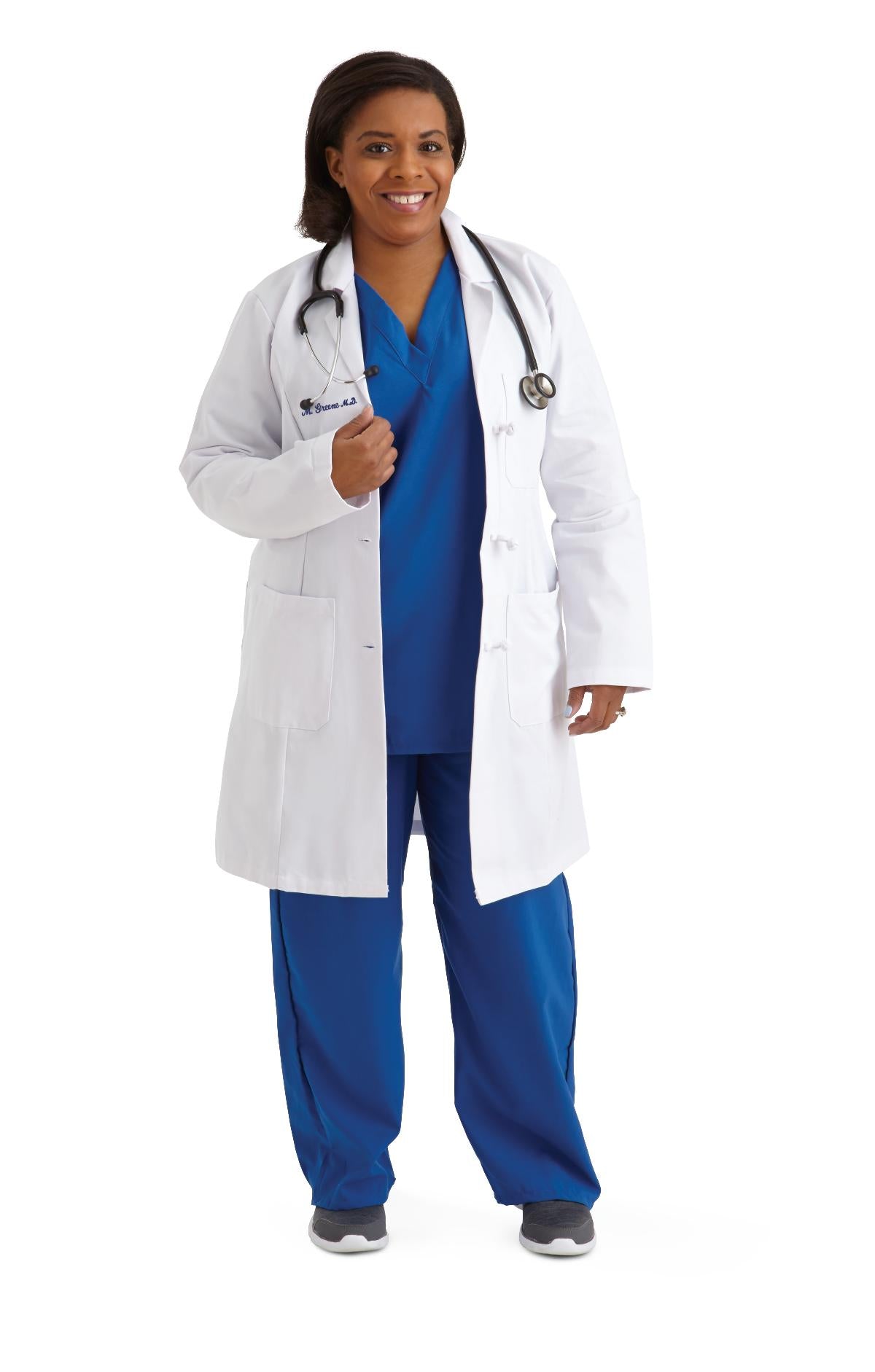 COAT,LAB,LADIES,WHITE,KNOT BUTTON,3X