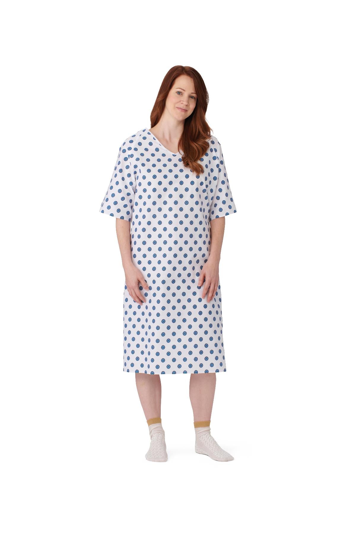 GOWN,PATIENT,TIESIDE,SNOWFLAKE PRINT
