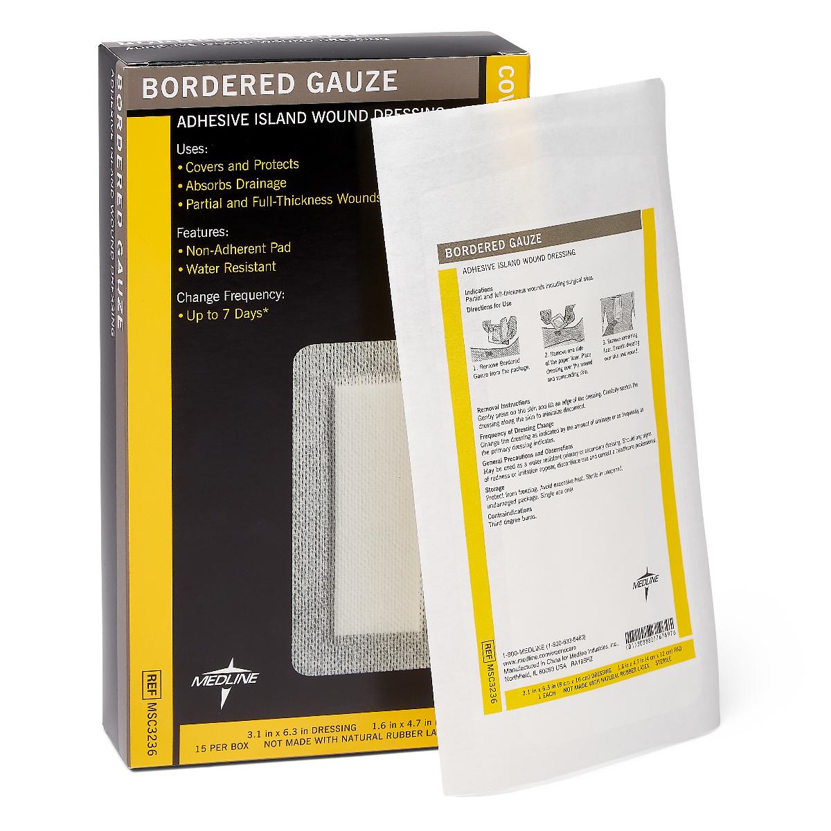 GAUZE, BORDER, 3"X6", 1.5"X4"PAD,STERILE