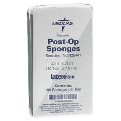 GAUZE,SPONGE,POST-OP,4X3,NS,LF,100/SLV