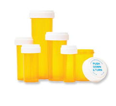 AMBER VIALS W/ REVERSIBLE CAPS, 40 DRAM