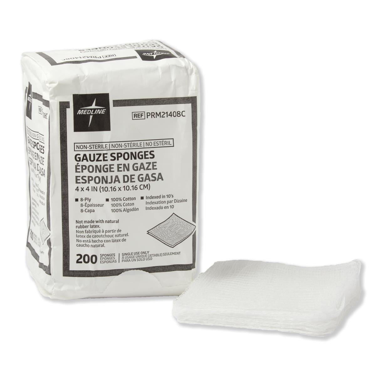 GAUZE,SPONGE,4X4,8PLY,NS,LF,200/PK