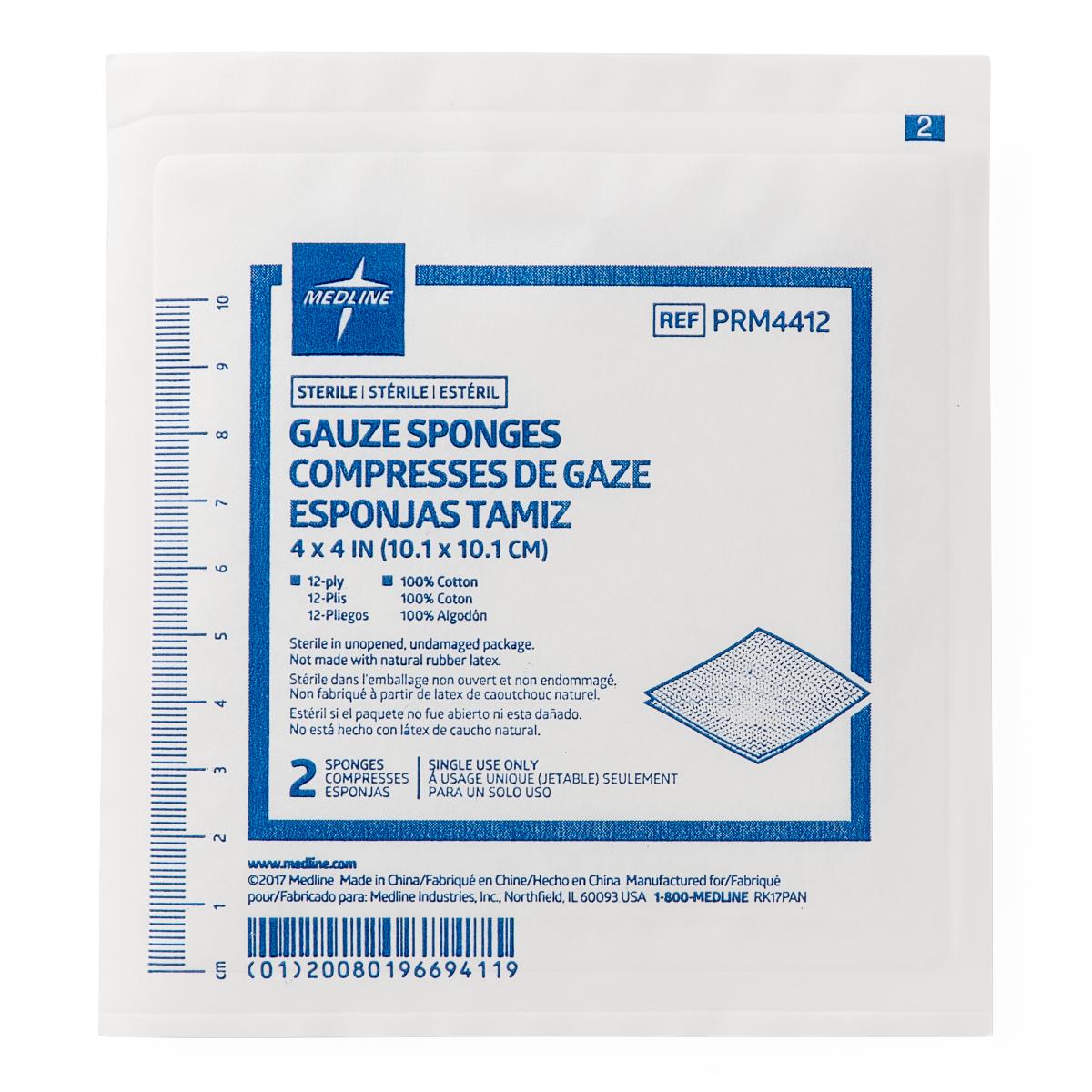 GAUZE,SPONGE,4"X4",12PLY,STERILE,LF,2/PK